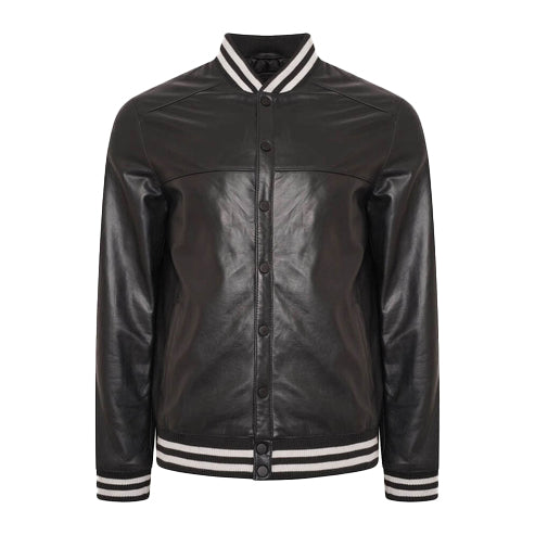 Men’s Genuine Leather Varsity Bomber Jacket