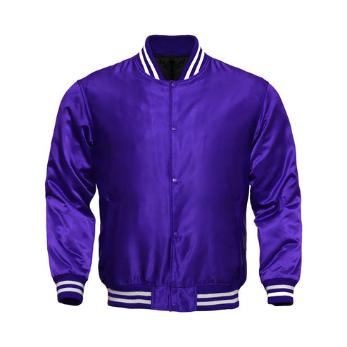 Men’s All-Purple Satin Varsity Jacket – Bold & Stylish