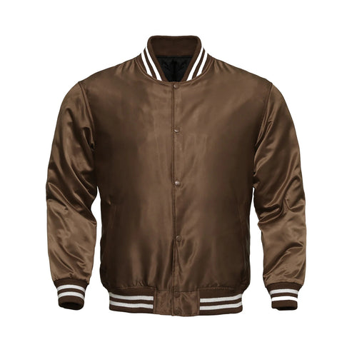 Men’s All-Brown Satin Varsity Jacket