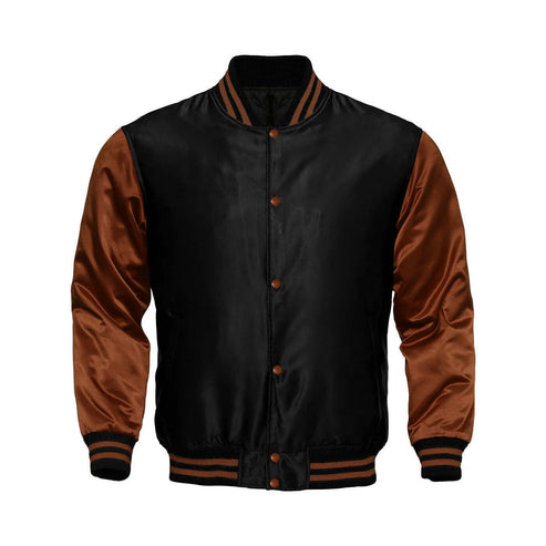 Men’s Black & Brown Satin Varsity Jacket