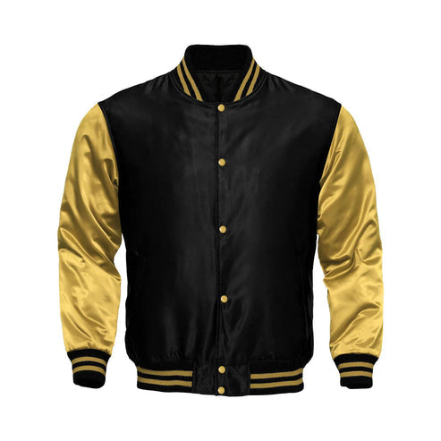 Men’s Black & Gold Satin Varsity Jacket