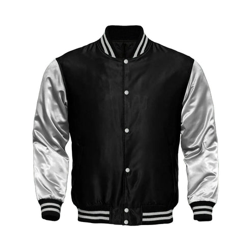 Men’s Black & White Satin Varsity Jacket