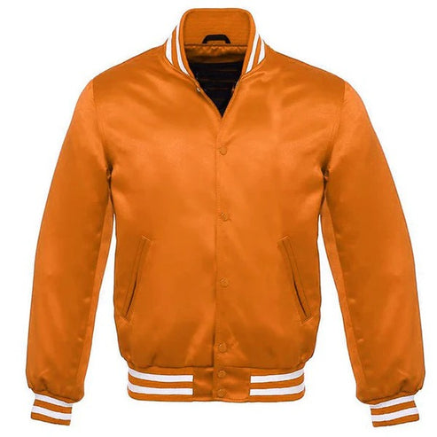 Satin Varsity Jacket – Orange with White Trim