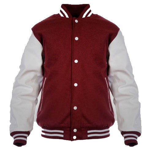 Men’s Maroon & White Letterman Jacket – Classic Varsity Style