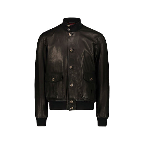 Men’s Vintage Black A-1 Flight Lambskin Leather Bomber Jacket