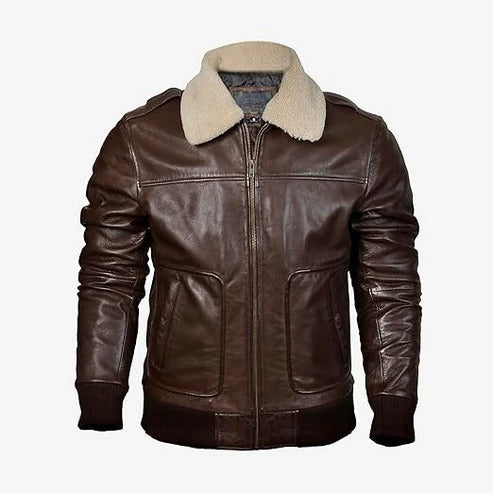 Men’s Classic Brown Aviator Sheepskin Bomber Jacket