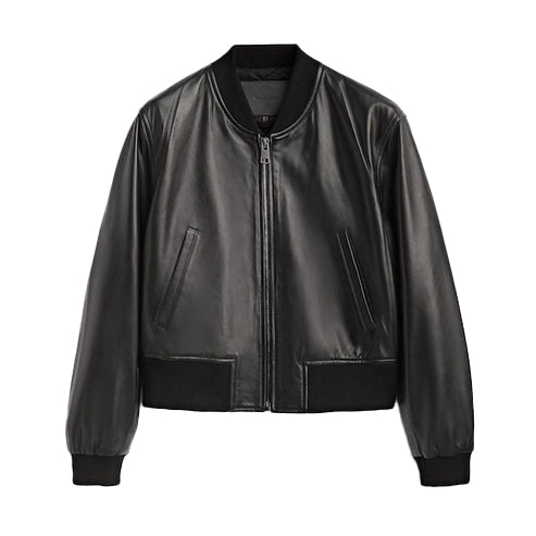 Men’s Classic Black Leather Bomber Jacket
