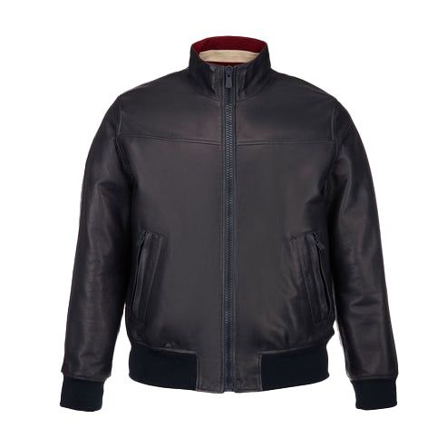 Men’s Shiny Black Leather Bomber Jacket