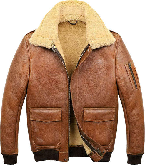 Men’s Aviator Camel Brown A2 Shearling Bomber Jacket