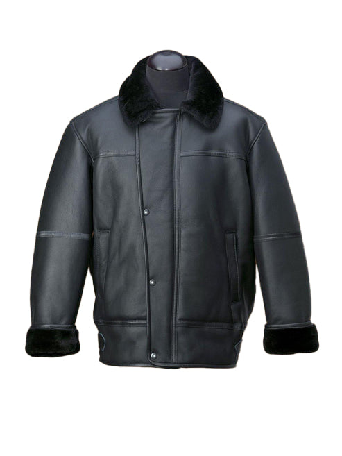 Men’s Black Aircraft Shearling Leather Bomber Jacket