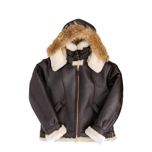 Men’s B-3 Hooded Sheepskin Bomber Leather Jacket