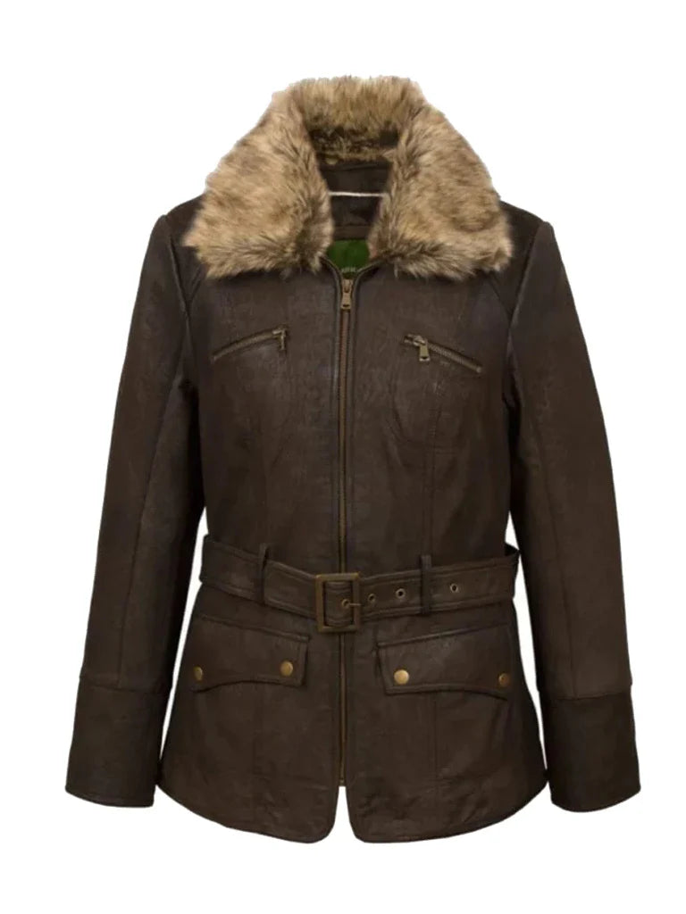 Women’s Dark Brown Shearling Leather Jacket – Cozy & Stylish by Bravo Bros