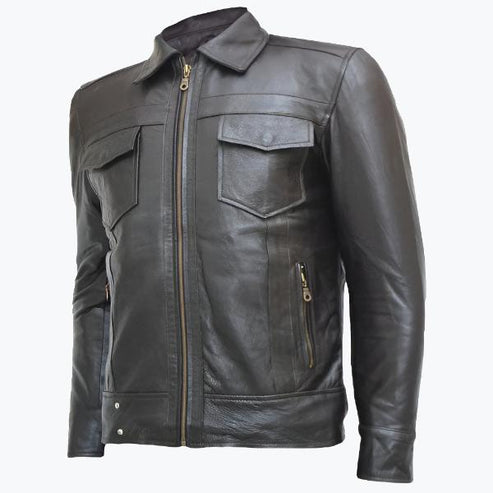 Men’s Brown Zipper Leather Jacket – Top-Notch Style