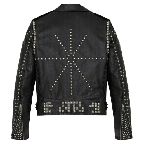 Men’s Handmade Black Punk Rivet Studded Leather Jacket