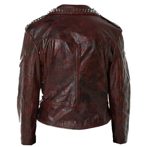Men’s Red Punk Spiked Studded Leather Jacket
