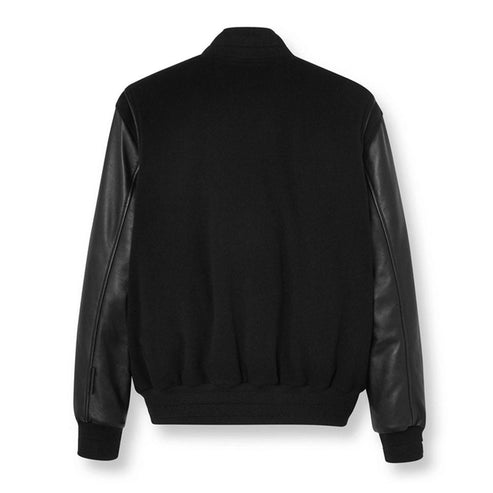 Men’s Black Varsity Leather Bomber Jacket – Classic & Stylish