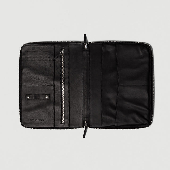 Eclectic Black Leather Folio Organizer – Professional & Sleek