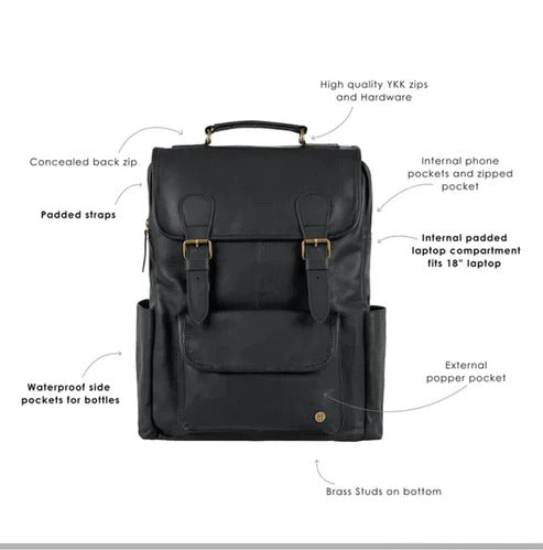 Bravo Bros Men’s Black Premium Leather Backpack – Stylish & Durable