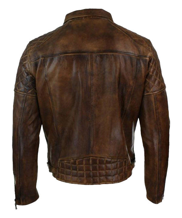 Men’s Vintage Distressed Leather Biker Jacket – Classic Moto Style by Bravo Bros
