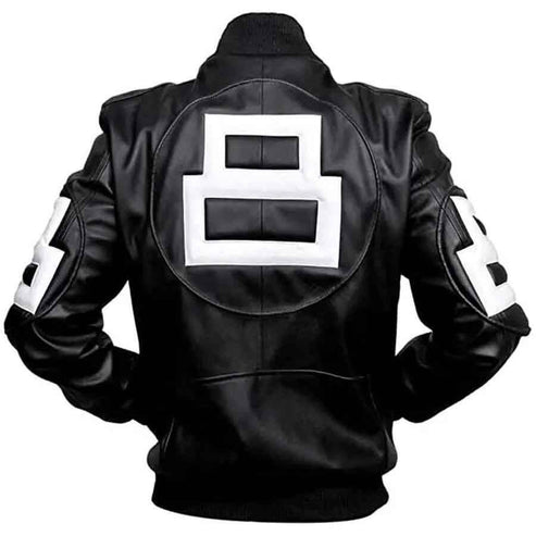 8 Ball Classic Black Leather Bomber Jacket