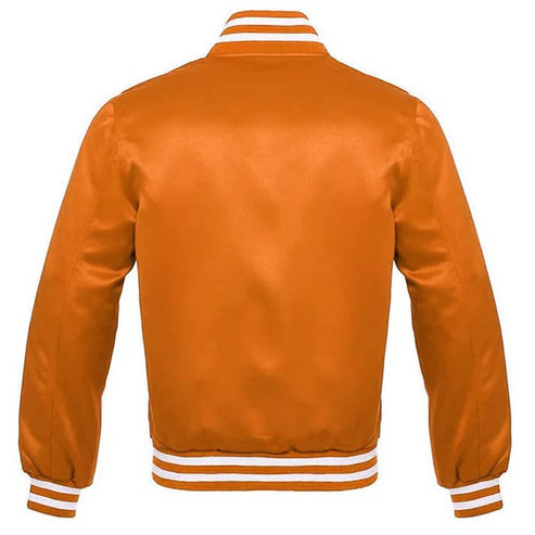 Satin Varsity Jacket – Orange with White Trim