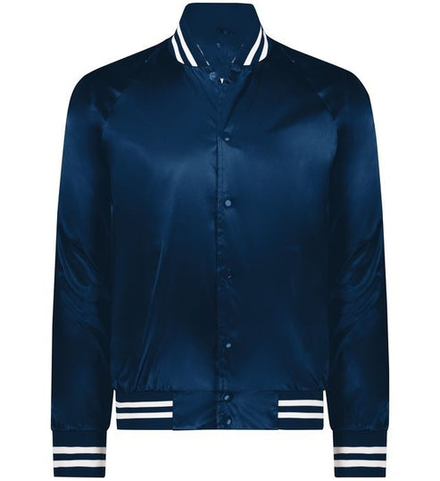 Men’s Navy Luxe Satin Varsity Jacket