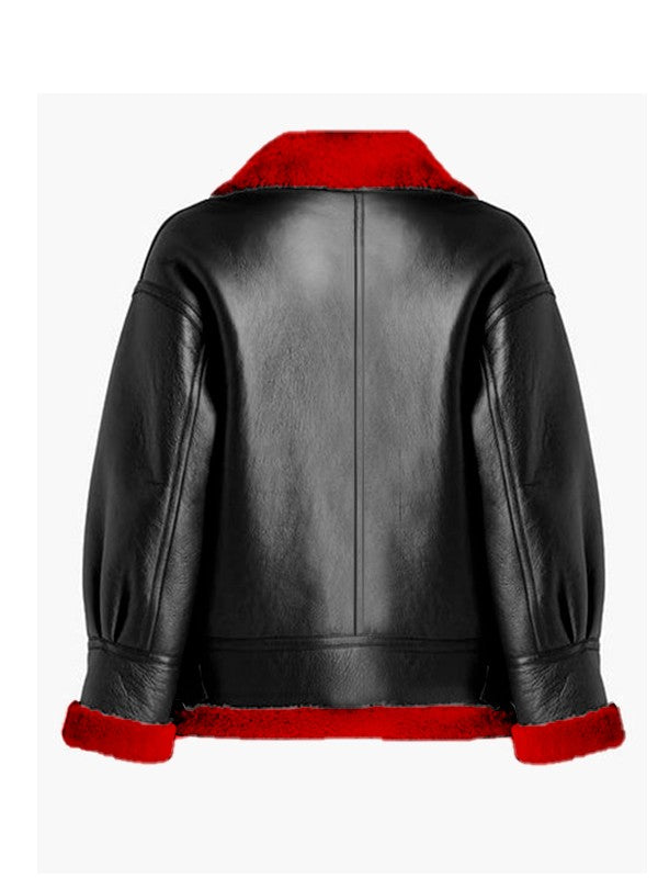 Women’s Red Aviator Pilot Shearling Jacket – Bravo Bros Classic