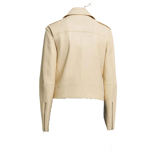 Bravo Bros Women’s Off-White Lambskin Leather Biker Jacket