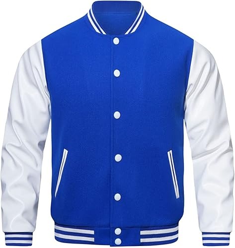 HOOD CREW Men’s Varsity Letterman Jacket – Leather Sleeves, College Style
