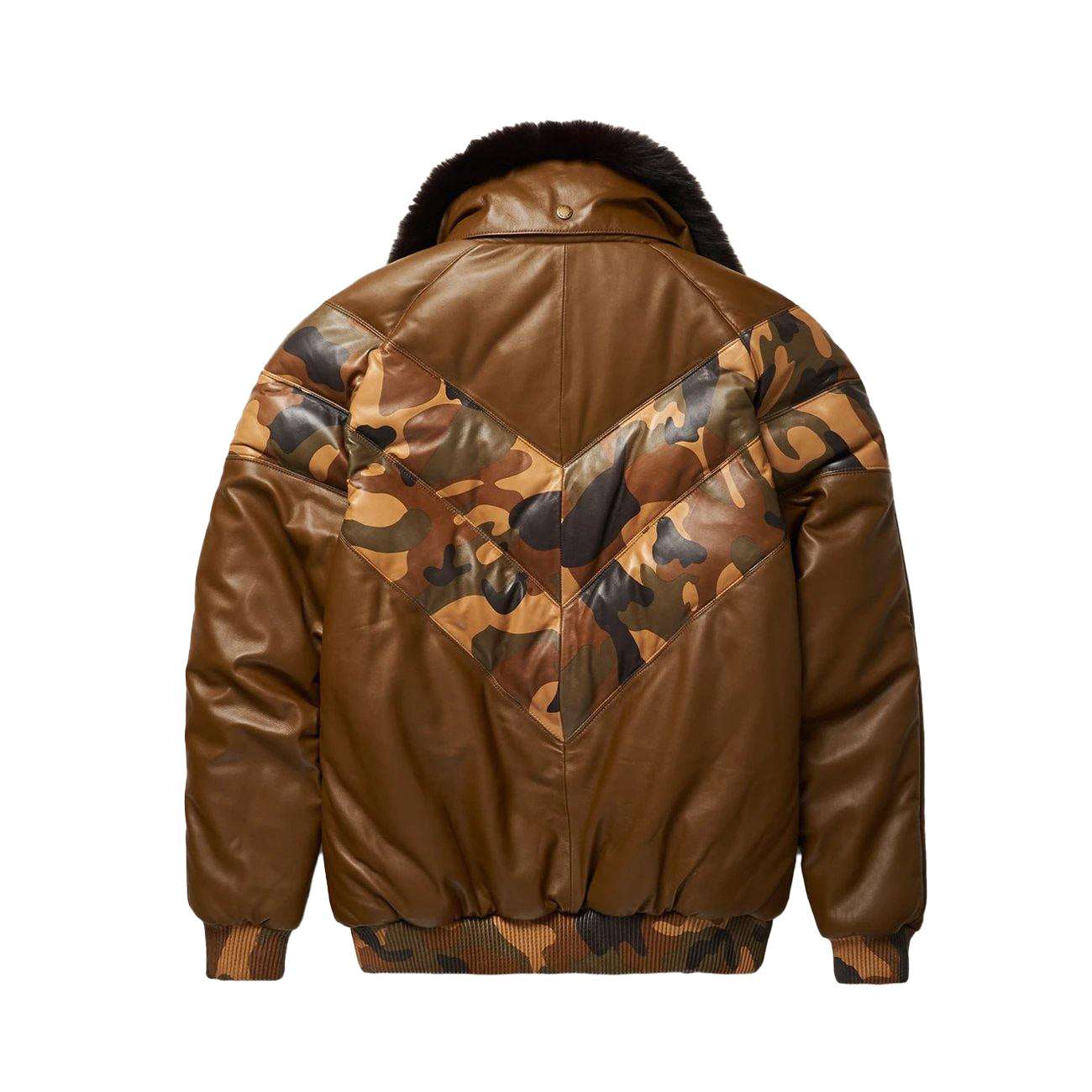 Men’s Stylish Brown Leather V-Bomber Jacket