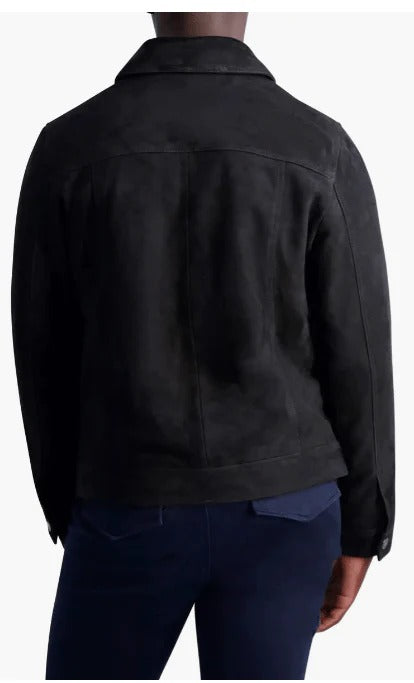 Men’s Black Suede Trucker Jacket – Classic Leather Jacket
