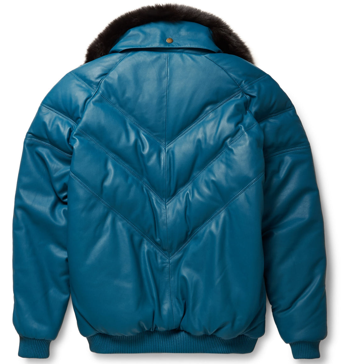 Premium Teal Leather V-Bomber Jacket – Bold & Modern
