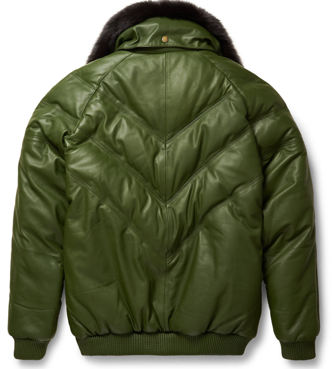 Premium Olive V-Bomber Leather Jacket – Rugged & Luxurious