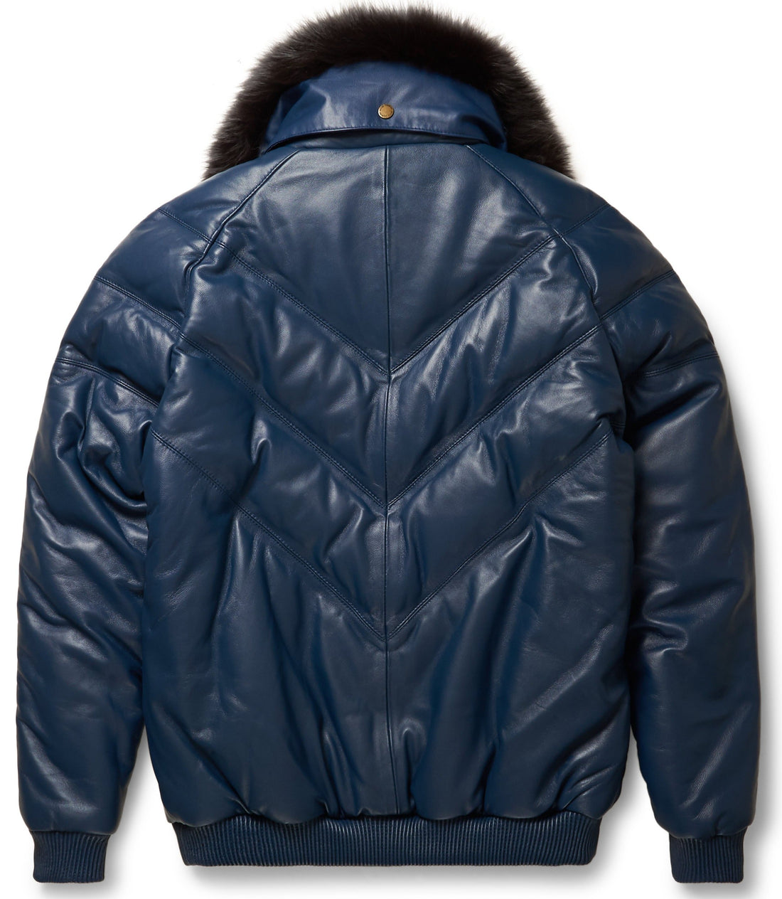 Premium Navy V-Bomber Leather Jacket – Classic & Luxurious