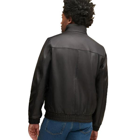 Bravo Bros Men’s Elasticated Self-Band Leather Bomber Jacket