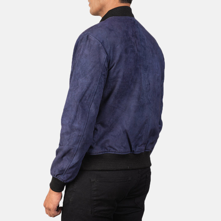 Shane Blue Suede Bomber Jacket – Modern Luxury Outerwear