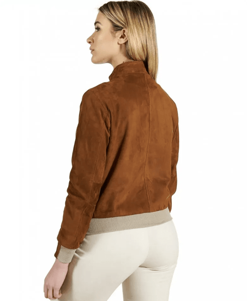 Women’s Dark Brown Suede Bomber Jacket – Premium Leather Style