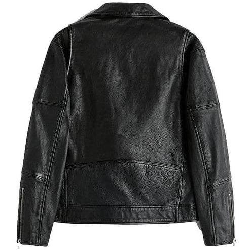 Men’s Black Leather Biker Motorcycle Jacket – Rugged & Stylish