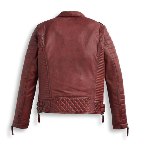 Men’s Red Leather Biker Motorcycle Jacket – Bold & Stylish