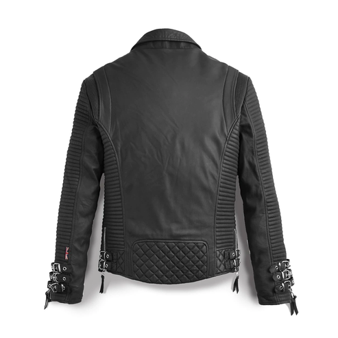 Men’s Black Patterned Leather Motorcycle Jacket – Biker Edition