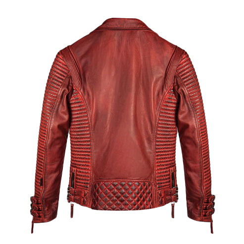 Men’s Red Waxed Leather Biker Motorcycle Jacket – Bold & Rugged