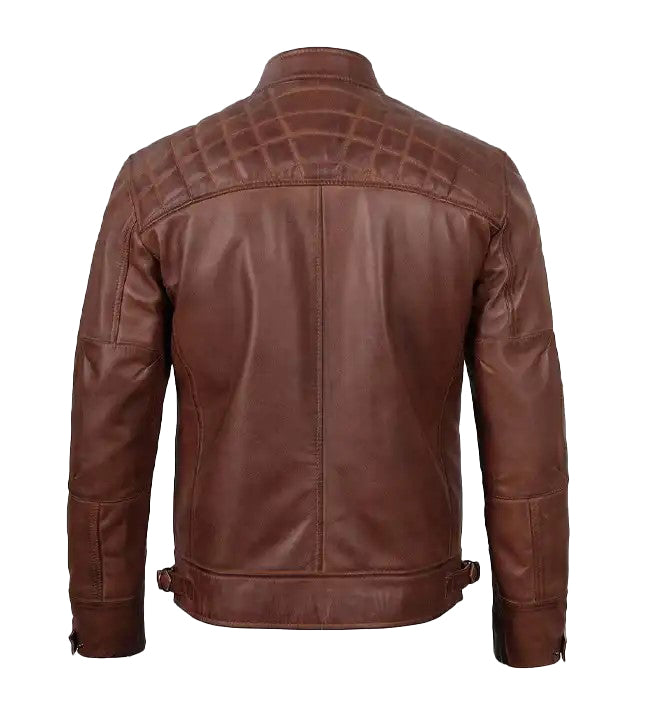 Men’s Slim Fit Brown Leather Biker Jacket – Modern Moto Style by Bravo Bros