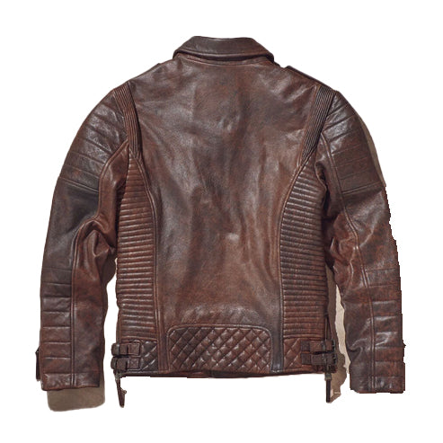 Men’s Waxed Brown Leather Biker Jacket – Rugged & Timeless