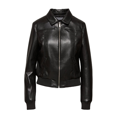 Black Aviator Sheepskin Leather Jacket for Women