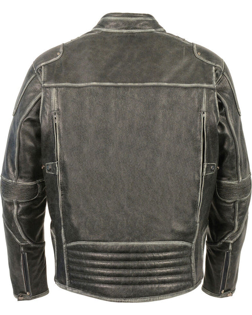 Men’s Vintage Distressed Triple Vented Leather Jacket – Classic Biker Style