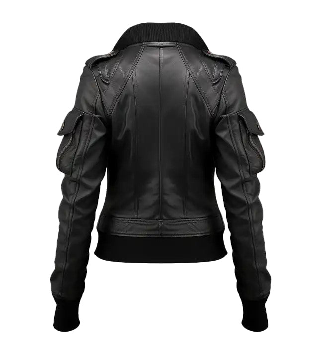 Women’s Black Leather Bomber Jacket – Classic & Stylish by Bravo Bros