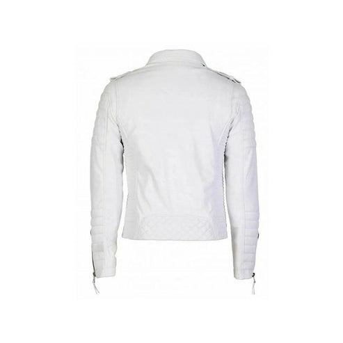 Men’s White Double-Breasted Leather Biker Jacket
