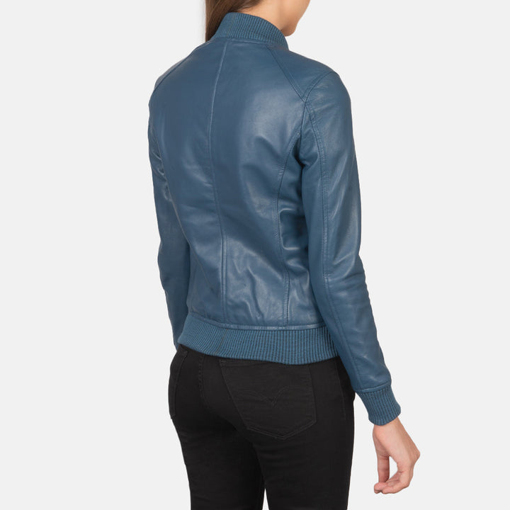 Women’s Bliss Blue Leather Bomber Jacket – Chic Urban Luxury