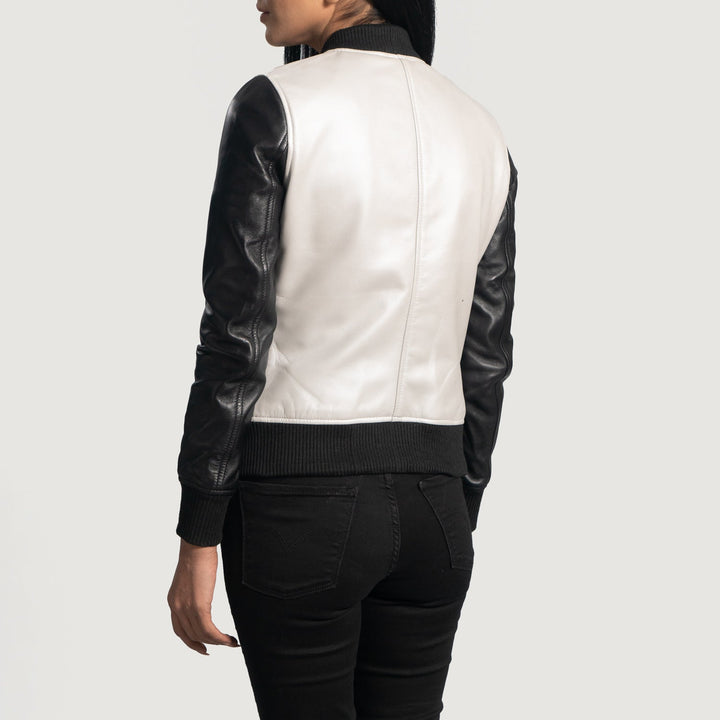 Women’s Cole Silver Leather Bomber Jacket – Modern Metallic Style
