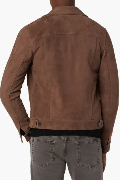 Men’s Tan Beige Suede Trucker Jacket – Stylish Leather Outerwear